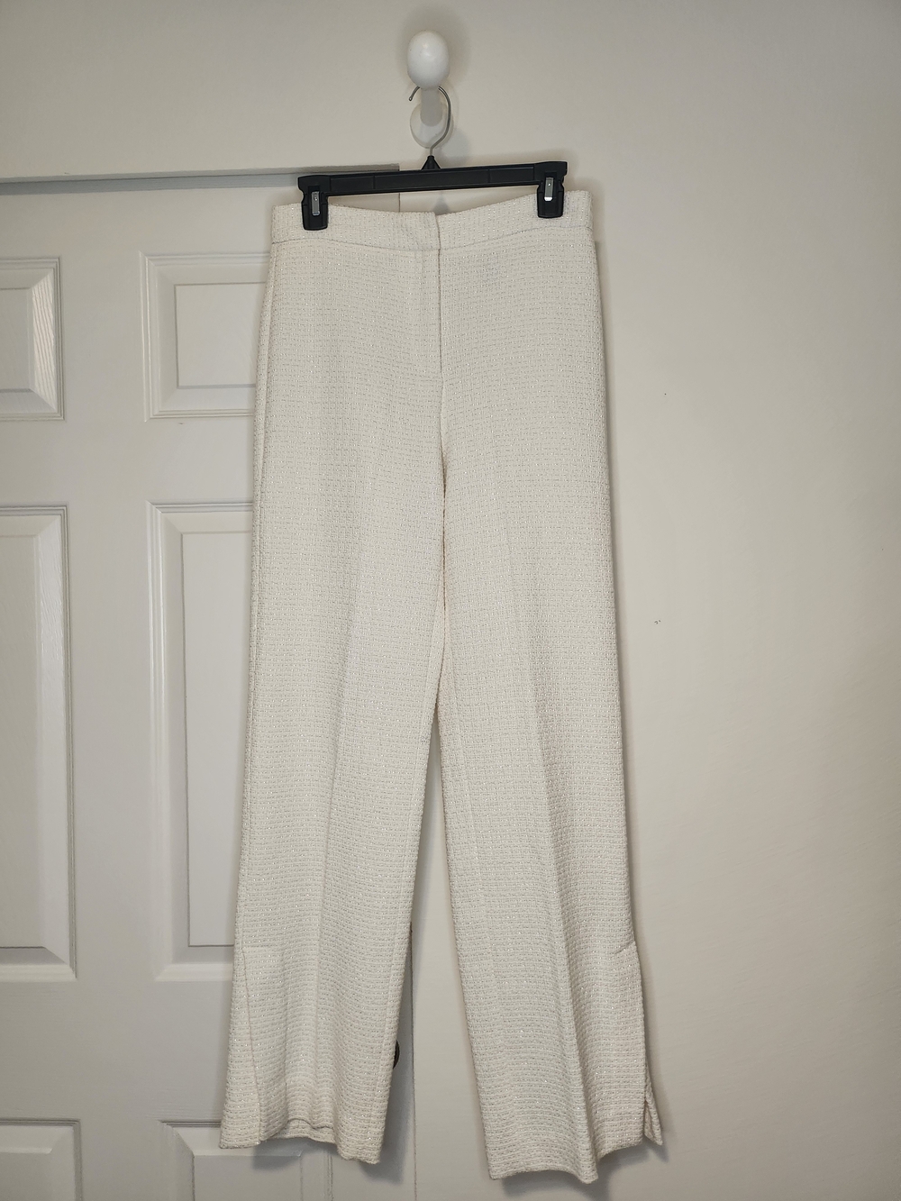 Zara Structured Slit Textured Wide Leg Pants Ecru Cream Size XS